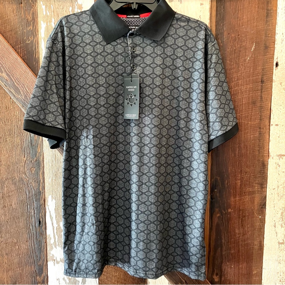 American Breed Smart Shirt Luxurious Black and Gray Patterned Men's Polo
